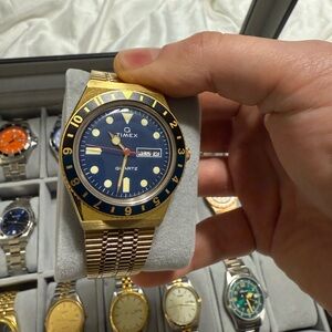 Timex Q Rejssue  Gold and Blue TW2U61400ZV